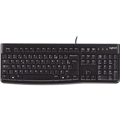 Logitech K120 Bedraad toetsenbord voor Windows, USB plug-and-play, standaardformaat, spatwaterdicht, gebogen afstandsbalk, compatibel met pc, laptop, Belgisch toetsenbord AZERTY, zwart Logitech K120 Bedraad toetsenbord voor Windows, USB plug-and-play, standaardformaat, spatwaterdicht, gebogen afstandsbalk, compatibel met pc, laptop, Belgisch toetsenbord AZERTY, zwart