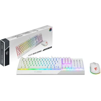 MSI Vigor GK30 COMBO IT Halfmechanisch gamingtoetsenbord + muis Gaming Clutch GM11, RGB Mystic Light, multimedia hotkey, waterafstotend, ideaal voor kantoor, Italiaanse lay-out, wit MSI Vigor GK30 COMBO IT Halfmechanisch gamingtoetsenbord + muis Gaming Clutch GM11, RGB Mystic Light, multimedia hotkey, waterafstotend, ideaal voor kantoor, Italiaanse lay-out, wit