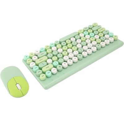 RajoNN Draadloos toetsenbord en muis, draadloos toetsenbord met 86 toetsen, kleurrijk ergonomisch design, rond toetsenbord voor laptop (groen) RajoNN Draadloos toetsenbord en muis, draadloos toetsenbord met 86 toetsen, kleurrijk ergonomisch design, rond toetsenbord voor laptop (groen)