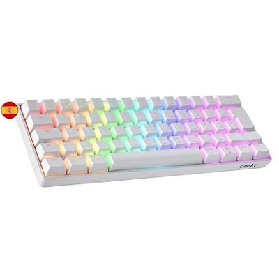 Geeky GK61 60% Hot Swappable mechanisch gamingtoetsenbord 62 veelkleurige toetsen met achtergrondverlichting RGB LED voor Gaming PC/Mac ISO ES Spaans toetsenbord + LATAM (wit, mechanisch blauw) Geeky GK61 60% Hot Swappable mechanisch gamingtoetsenbord 62 veelkleurige toetsen met achtergrondverlichting RGB LED voor Gaming PC/Mac ISO ES Spaans toetsenbord + LATAM (wit, mechanisch blauw)