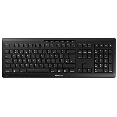 CHERRY STREAM KEYBOARD WIRELESS, draadloos toetsenbord, UK lay-out (QWERTY), 2,4 GHz radio-aansluiting, stille toetsen, plat design, werkt op batterijen, zwart CHERRY STREAM KEYBOARD WIRELESS, draadloos toetsenbord, UK lay-out (QWERTY), 2,4 GHz radio-aansluiting, stille toetsen, plat design, werkt op batterijen, zwart
