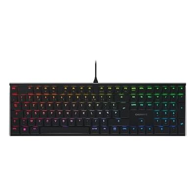 CHERRY MX 10.0N RGB, plat mechanisch gamingtoetsenbord, Franse lay-out (AZERTY), bekabeld, originele MX Low Profile RGB Speed Switches, zwart CHERRY MX 10.0N RGB, plat mechanisch gamingtoetsenbord, Franse lay-out (AZERTY), bekabeld, originele MX Low Profile RGB Speed Switches, zwart