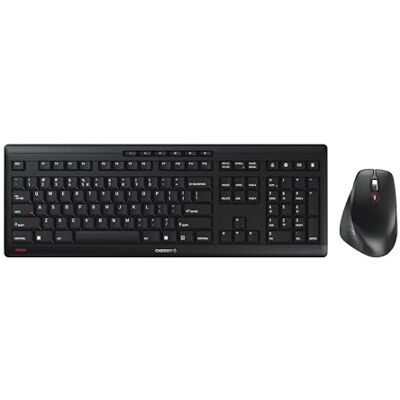 CHERRY STREAM DESKTOP COMFORT, draadloos toetsenbord en muis, Europese lay-out (QWERTY), 2,4 GHz, stille toetsen, ergonomische muis voor rechtshandigen, zwart CHERRY STREAM DESKTOP COMFORT, draadloos toetsenbord en muis, Europese lay-out (QWERTY), 2,4 GHz, stille toetsen, ergonomische muis voor rechtshandigen, zwart
