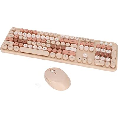 Dilwe Combo draadloos toetsenbord en muis, 104 ronde retro toetsen, schattig ergonomisch toetsenbord, cadeau voor meisjes, 2,4 G USB draadloos toetsenbord (zoete melkthee, gemengde kleuren) Dilwe Combo draadloos toetsenbord en muis, 104 ronde retro toetsen, schattig ergonomisch toetsenbord, cadeau voor meisjes, 2,4 G USB draadloos toetsenbord (zoete melkthee, gemengde kleuren)