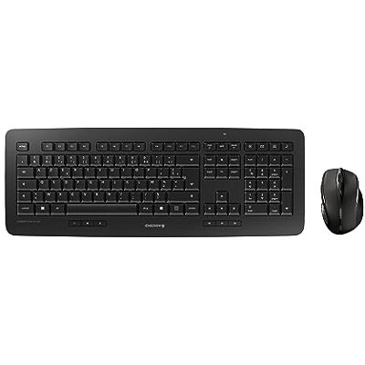 CHERRY DW 5100, draadloze toetsenbord- en muisset, Belgische lay-out (AZERTY), 2,4 GHz radio, plug & play, ergonomische muis voor rechtshandigen, batterijen, zwart CHERRY DW 5100, draadloze toetsenbord- en muisset, Belgische lay-out (AZERTY), 2,4 GHz radio, plug & play, ergonomische muis voor rechtshandigen, batterijen, zwart