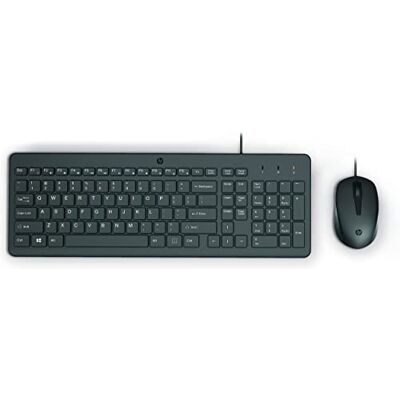 HP 150 bekabeld toetsenbord en muis (1600 dpi, led-indicatoren, USB-A-poort, 12 sneltoetsen, Windows 10, Windows 11), kleur zwart, Engelse toetsenbordindeling HP 150 bekabeld toetsenbord en muis (1600 dpi, led-indicatoren, USB-A-poort, 12 sneltoetsen, Windows 10, Windows 11), kleur zwart, Engelse toetsenbordindeling