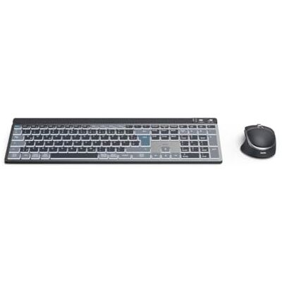 Hama WKM-750 Draadloze Muistoetsenbordset (Multi-Device 1 x radio, 2 x Bluetooth voor pc, laptop, tablet, stil led-toetsenbord, instelbare slaghoek, FN-vergrendeling, QWERTZ Hama WKM-750 Draadloze Muistoetsenbordset (Multi-Device 1 x radio, 2 x Bluetooth voor pc, laptop, tablet, stil led-toetsenbord, instelbare slaghoek, FN-vergrendeling, QWERTZ