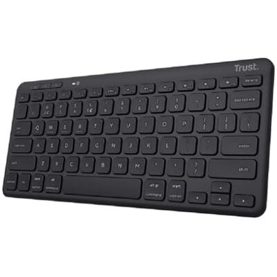 Trust Lyra Compact draadloos toetsenbord, QWERTY lay-out, Bluetooth toetsenbord, 85% gerecycled materiaal, oplaadbare batterij, multi-apparaat, pc, laptop, Mac, tablet, iPad, Android, iOS zwart Trust Lyra Compact draadloos toetsenbord, QWERTY lay-out, Bluetooth toetsenbord, 85% gerecycled materiaal, oplaadbare batterij, multi-apparaat, pc, laptop, Mac, tablet, iPad, Android, iOS zwart