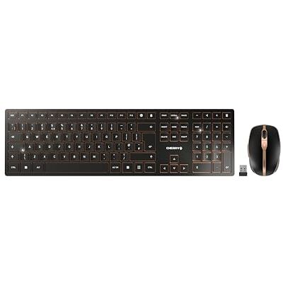 CHERRY DW 9100 SLIM, draadloos toetsenbord en muisset, Engelse lay-out (QWERTY), Bluetooth en radio, stille toetsen, oplaadbaar, zwart-brons CHERRY DW 9100 SLIM, draadloos toetsenbord en muisset, Engelse lay-out (QWERTY), Bluetooth en radio, stille toetsen, oplaadbaar, zwart-brons