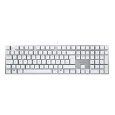 CHERRY KC 200 MX Duits mechanisch toetsenbord (QWERTZ), elegant design met geanodiseerde metalen plaat, bekabeld, MX2A stil, rood, wit/zilver CHERRY KC 200 MX Duits mechanisch toetsenbord (QWERTZ), elegant design met geanodiseerde metalen plaat, bekabeld, MX2A stil, rood, wit/zilver