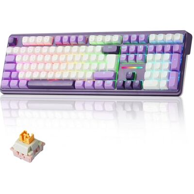 Redragon K745 Pro mechanisch toetsenbord, draadloos, 3 modi, AZERTY RGB Hot 105 + 4 toetsen, 4 macro-toetsen, demping, 5 lagen, PBT toetsen, transparant, schakelaar, geel Redragon K745 Pro mechanisch toetsenbord, draadloos, 3 modi, AZERTY RGB Hot 105 + 4 toetsen, 4 macro-toetsen, demping, 5 lagen, PBT toetsen, transparant, schakelaar, geel