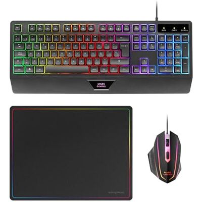 Mars Gaming MCP124, 3-in-1 Gaming Combo, ergonomisch toetsenbord H-Mech LED RGB, 3200 DPI HUANO Switches, muismat nanotextiel 360 x 260 mm, platformcompatibiliteit, lay-out Mars Gaming MCP124, 3-in-1 Gaming Combo, ergonomisch toetsenbord H-Mech LED RGB, 3200 DPI HUANO Switches, muismat nanotextiel 360 x 260 mm, platformcompatibiliteit, lay-out