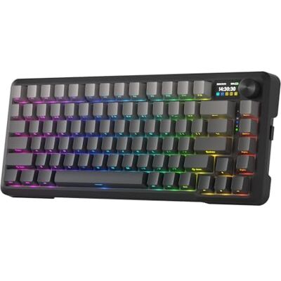 Redragon K724 PRO Draadloos gaming-toetsenbord met scherm en 1,14 inch hype TFT-knop, 75% mechanisch toetsenbord met 81 toetsen, 5-laagse geluidsdemping, RGB-aansluiting op het zuiden, toetsen Redragon K724 PRO Draadloos gaming-toetsenbord met scherm en 1,14 inch hype TFT-knop, 75% mechanisch toetsenbord met 81 toetsen, 5-laagse geluidsdemping, RGB-aansluiting op het zuiden, toetsen