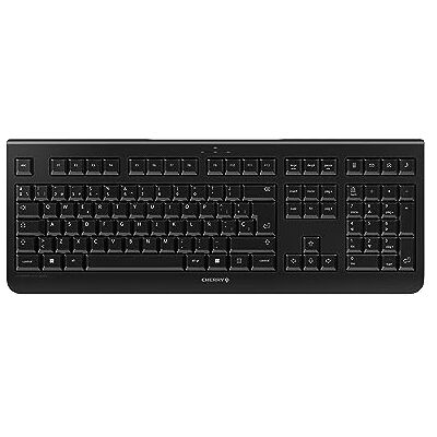 CHERRY KW 3000, draadloos toetsenbord met cijferblok, Spaanse lay-out (QWERTY), 2,4 GHz radio-aansluiting, stille toetsen, plat ontwerp, werkt op batterijen, zwart CHERRY KW 3000, draadloos toetsenbord met cijferblok, Spaanse lay-out (QWERTY), 2,4 GHz radio-aansluiting, stille toetsen, plat ontwerp, werkt op batterijen, zwart