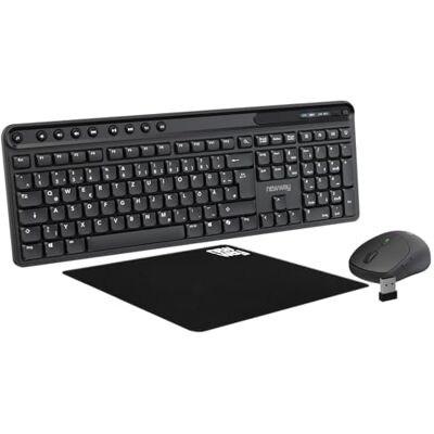 NEWWAY NKMP252 Draadloos toetsenbord muisset 2,4 GHz – QWERTZ Duits – Leise toetsen, 14 multimedia-toetsen, lichte ergonomische 6-knoppenmuis, exclusief muispad, lange batterijduur NEWWAY NKMP252 Draadloos toetsenbord muisset 2,4 GHz – QWERTZ Duits – Leise toetsen, 14 multimedia-toetsen, lichte ergonomische 6-knoppenmuis, exclusief muispad, lange batterijduur
