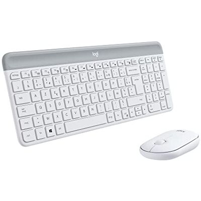 Logitech MK470 draadloos toetsenbord en muis, voor Windows, 2,4 GHz, met verenigende USB-ontvanger, ultradun, discreet, duurzame batterij, optische muis, Frans AZERTY-toetsenbord wit Logitech MK470 draadloos toetsenbord en muis, voor Windows, 2,4 GHz, met verenigende USB-ontvanger, ultradun, discreet, duurzame batterij, optische muis, Frans AZERTY-toetsenbord wit