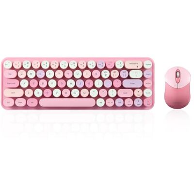 Perixx PERIDUO-802PK Bluetooth Mini toetsenbord en muis combo retro ronde sleuteldoppen pastelroze Amerikaans Engels Perixx PERIDUO-802PK Bluetooth Mini toetsenbord en muis combo retro ronde sleuteldoppen pastelroze Amerikaans Engels
