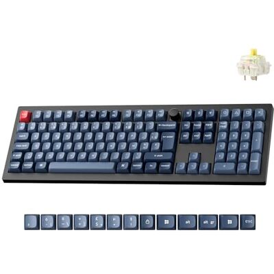 Keychron V6 Max Mechanisch toetsenbord, 100% AZERTY, 2,4 GHz/Bluetooth/bekabeld, programmeerbaar, QMK, RGB, 4000 mAh, hot-swap, gaming-toetsenbord voor Mac/Win/Linux, Gateron Jupiter Switches Bananen Keychron V6 Max Mechanisch toetsenbord, 100% AZERTY, 2,4 GHz/Bluetooth/bekabeld, programmeerbaar, QMK, RGB, 4000 mAh, hot-swap, gaming-toetsenbord voor Mac/Win/Linux, Gateron Jupiter Switches Bananen