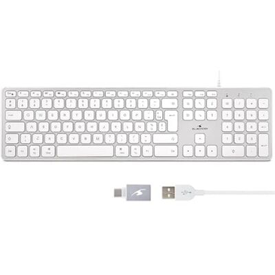 Bluestork QWERTY-toetsenbord voor Mac concave en stille toetsen, inclusief Ñ 13 multimedia-sneltoetsen, USB/USB-C-adapter nieuw 2022, wit Bluestork QWERTY-toetsenbord voor Mac concave en stille toetsen, inclusief Ñ 13 multimedia-sneltoetsen, USB/USB-C-adapter nieuw 2022, wit