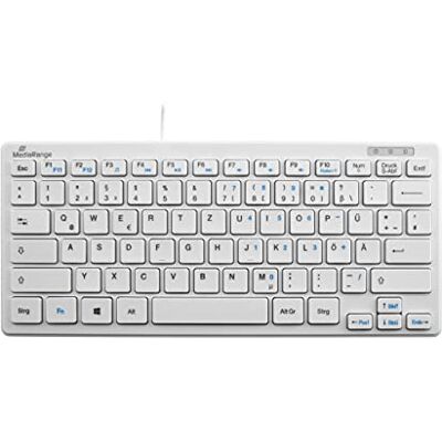 MediaRange Compact bekabeld toetsenbord met 78 ultraplatte toetsen, Duitse QWERTZ-lay-out, pc-toetsenbord met USB 2.0 plug & play-poort, spatwaterdicht, kleur wit MediaRange Compact bekabeld toetsenbord met 78 ultraplatte toetsen, Duitse QWERTZ-lay-out, pc-toetsenbord met USB 2.0 plug & play-poort, spatwaterdicht, kleur wit