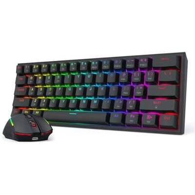Redragon S144 Gaming toetsenbord en muis set, 60% K617 draadloos RGB mechanisch toetsenbord en 7200 DPI draadloze gaming-muis, praktische gedeelde dongle Redragon S144 Gaming toetsenbord en muis set, 60% K617 draadloos RGB mechanisch toetsenbord en 7200 DPI draadloze gaming-muis, praktische gedeelde dongle