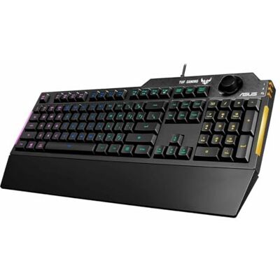 Asus TUF Gaming K1 RGB-toetsenbord met volumeregeling (spatwaterdicht, zijlichtbalk en armoury crate) zwart Spaans QWERTY Asus TUF Gaming K1 RGB-toetsenbord met volumeregeling (spatwaterdicht, zijlichtbalk en armoury crate) zwart Spaans QWERTY