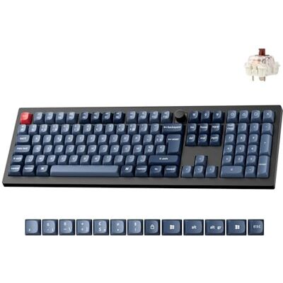 Keychron V6 Max Mechanisch toetsenbord, 100% AZERTY, 2,4 GHz/Bluetooth/bekabeld, programmeerbaar, QMK, RGB, 4000 mAh, hot-swap, gaming-toetsenbord voor Mac/Win/Linux, Gateron Jupiter Switches, bruin Keychron V6 Max Mechanisch toetsenbord, 100% AZERTY, 2,4 GHz/Bluetooth/bekabeld, programmeerbaar, QMK, RGB, 4000 mAh, hot-swap, gaming-toetsenbord voor Mac/Win/Linux, Gateron Jupiter Switches, bruin