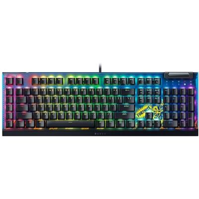 Razer BlackWidow V4 X Fortnite Edition mechanisch gamingtoetsenbord met RGB (Yellow Switches, 6 aangepaste macrotoetsen, Doubleshot ABS toetskapjes) QWERTY Amerikaans toetsenbord Fortnite Razer BlackWidow V4 X Fortnite Edition mechanisch gamingtoetsenbord met RGB (Yellow Switches, 6 aangepaste macrotoetsen, Doubleshot ABS toetskapjes) QWERTY Amerikaans toetsenbord Fortnite