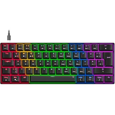 Speedlink ATMOS Mechanisch gaming-toetsenbord RGB 60%, bekabeld, bruine schakelaars, robuuste stalen plaat, afneembare USB-C-kabel, achtergrondverlichting, Duitse QWERTZ-lay-out, zwart Speedlink ATMOS Mechanisch gaming-toetsenbord RGB 60%, bekabeld, bruine schakelaars, robuuste stalen plaat, afneembare USB-C-kabel, achtergrondverlichting, Duitse QWERTZ-lay-out, zwart