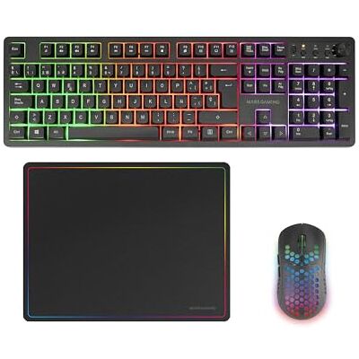 Mars Gaming MCPWX, Wireless Gaming Combo, DualPro Link 2.4GPRO-technologie, FRGB compleet toetsenbord met multimedia-besturing + 3200DPI RGB-muis + antislipmat 360 x 260 mm, zwart, Spaans Mars Gaming MCPWX, Wireless Gaming Combo, DualPro Link 2.4GPRO-technologie, FRGB compleet toetsenbord met multimedia-besturing + 3200DPI RGB-muis + antislipmat 360 x 260 mm, zwart, Spaans