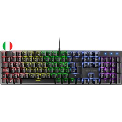 Mars Gaming MK422 zwart, USB 2.0 mechanisch gaming toetsenbord RGB, antighosting, mechanische switch Blauw, taal Italiaans Mars Gaming MK422 zwart, USB 2.0 mechanisch gaming toetsenbord RGB, antighosting, mechanische switch Blauw, taal Italiaans