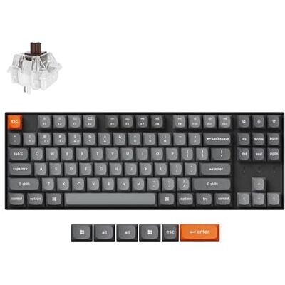 Keychron K8 MAX Aangepast draadloos mechanisch toetsenbord, 2,4 GHz/Bluetooth/USB-C, witte led, QMK/via programmeerbare macro's, PBT toetsen, voor Mac Windows, Super Brown Switch Keychron K8 MAX Aangepast draadloos mechanisch toetsenbord, 2,4 GHz/Bluetooth/USB-C, witte led, QMK/via programmeerbare macro's, PBT toetsen, voor Mac Windows, Super Brown Switch