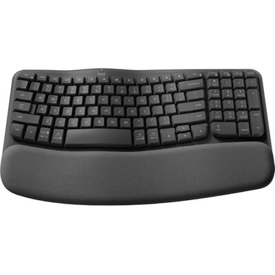 Logitech Wave Keys for Business, ergonomisch draadloos toetsenbord met gevoerde polssteun, grafiet, Duits QWERTZ-toetsenbord Logitech Wave Keys for Business, ergonomisch draadloos toetsenbord met gevoerde polssteun, grafiet, Duits QWERTZ-toetsenbord