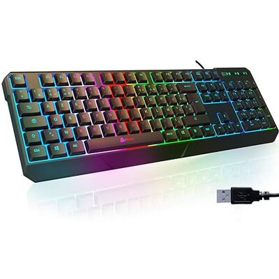 KLIM Chroma toetsenbord gamer Azerty Frans met USB-kabel – hoge prestaties – kleurrijke verlichting (zwart) RGB PC Windows, Mac PS4 KLIM Chroma toetsenbord gamer Azerty Frans met USB-kabel – hoge prestaties – kleurrijke verlichting (zwart) RGB PC Windows, Mac PS4