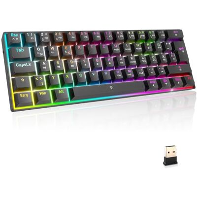EMPIRE GAMING Nieuw 2025 K246 compact draadloos gaming toetsenbord TKL 65% WiFi Wireless Type-C mechanische schakelaars MX-Red (DE-QWERTZ) voor PC/PS4/PS5/Xbox RGB 22 effecten 62 toetsen EMPIRE GAMING Nieuw 2025 K246 compact draadloos gaming toetsenbord TKL 65% WiFi Wireless Type-C mechanische schakelaars MX-Red (DE-QWERTZ) voor PC/PS4/PS5/Xbox RGB 22 effecten 62 toetsen
