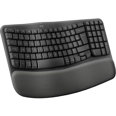 Logitech Wave Keys draadloos ergonomisch toetsenbord, gevoerde polssteun, natuurlijk en comfortabel typen, Easy-Switch, Bluetooth, Logi Bolt-ontvanger, multi-SE, Windows/Mac, Belgisch AZERTY, grafiet Logitech Wave Keys draadloos ergonomisch toetsenbord, gevoerde polssteun, natuurlijk en comfortabel typen, Easy-Switch, Bluetooth, Logi Bolt-ontvanger, multi-SE, Windows/Mac, Belgisch AZERTY, grafiet