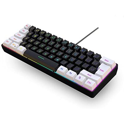 Snpurdiri Ergonomisch mini-gamingtoetsenbord, 60% compact, stil, RGB-toetsenbord, voor Windows, pc, laptop, gaming, 61 toetsen, wit-zwart (Belgisch toestenbord niet gegarandeerd) Snpurdiri Ergonomisch mini-gamingtoetsenbord, 60% compact, stil, RGB-toetsenbord, voor Windows, pc, laptop, gaming, 61 toetsen, wit-zwart (Belgisch toestenbord niet gegarandeerd)