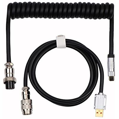 EPOMAKER Puff Aviator Coiled Spiraalkabel voor mechanisch gaming toetsenbord met afneembare luchtvaartstijl type C stekker voor Mac/Win/Gamer zwart EPOMAKER Puff Aviator Coiled Spiraalkabel voor mechanisch gaming toetsenbord met afneembare luchtvaartstijl type C stekker voor Mac/Win/Gamer zwart