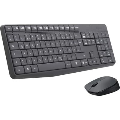 Logitech MK235 draadloos toetsenbord en muis combinatie voor Windows, Duits QWERTZ-formaat, grijs Logitech MK235 draadloos toetsenbord en muis combinatie voor Windows, Duits QWERTZ-formaat, grijs