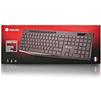 NGS Spectra French Taal Toetsenbord Frances AZERTY Ultra Slim en Stille USB-A-aansluiting Platte en Slijtvaste Toetsen 8 + 12 Multimedia Toetsen Spatwaterdicht Kantelverstelling NGS Spectra French Taal Toetsenbord Frances AZERTY Ultra Slim en Stille USB-A-aansluiting Platte en Slijtvaste Toetsen 8 + 12 Multimedia Toetsen Spatwaterdicht Kantelverstelling