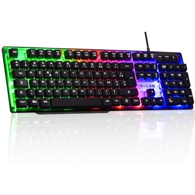THE G-LAB Keyz Neon Bedrade AZERTY Gaming Toetsenbord USB, Rainbow LED-achtergrondverlichting Semi-mechanisch gamingtoetsenbord, 19 anti-ghosting-toetsen, 12 multimedia-shortcuts PC/PS4/PS5/XBOX Nieuw THE G-LAB Keyz Neon Bedrade AZERTY Gaming Toetsenbord USB, Rainbow LED-achtergrondverlichting Semi-mechanisch gamingtoetsenbord, 19 anti-ghosting-toetsen, 12 multimedia-shortcuts PC/PS4/PS5/XBOX Nieuw