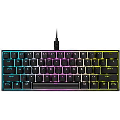 Corsair K65 RGB MINI 60% bekabeld mechanisch gaming toetsenbord Cherry MX-schakelaars rood PBT double-shot toetsenborden compatibel met iCUE QWERTY ES PC, Mac, Xbox zwart Corsair K65 RGB MINI 60% bekabeld mechanisch gaming toetsenbord Cherry MX-schakelaars rood PBT double-shot toetsenborden compatibel met iCUE QWERTY ES PC, Mac, Xbox zwart