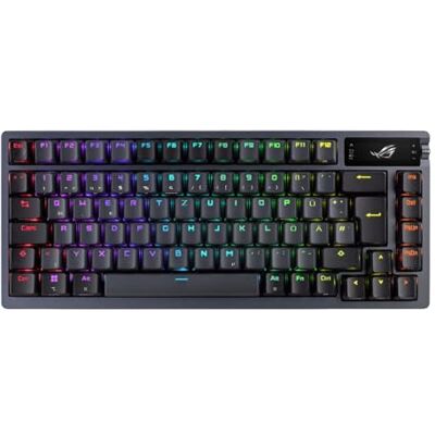 Asus ROG Azoth Draadloos mechanisch gamingtoetsenbord (75% vormfactor, NX-schakelaars, PBT doubleshot toetsen, OLED-display, Bluetooth, 2,4 GHz-RF draadloos, USB, QWERTZ-lay-out) zwart Asus ROG Azoth Draadloos mechanisch gamingtoetsenbord (75% vormfactor, NX-schakelaars, PBT doubleshot toetsen, OLED-display, Bluetooth, 2,4 GHz-RF draadloos, USB, QWERTZ-lay-out) zwart