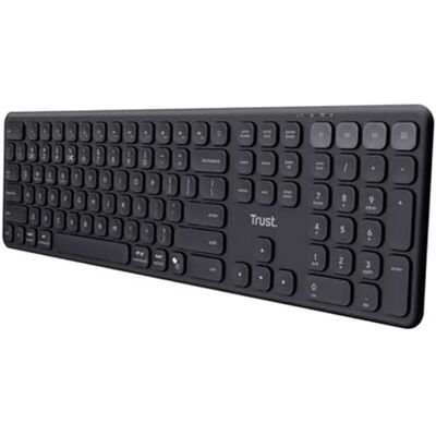 Trust Vaiya Draadloos Bluetooth-toetsenbord + 2,4 GHz QWERTY Spaans, Bluetooth-toetsenbord voor meerdere apparaten, oplaadbaar, met nummpad, 55% gerecycled kunststof, Windows iOS, iPadOS, macOS Android, zwart Trust Vaiya Draadloos Bluetooth-toetsenbord + 2,4 GHz QWERTY Spaans, Bluetooth-toetsenbord voor meerdere apparaten, oplaadbaar, met nummpad, 55% gerecycled kunststof, Windows iOS, iPadOS, macOS Android, zwart