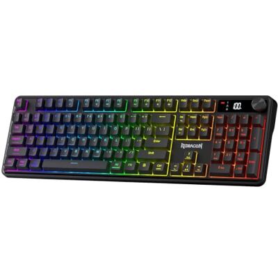 Redragon K526 PRO Draadloos membraan gamingtoetsenbord, 104 toetsen, mechanisch gevoel, toetsenbord met led-info, media-draaiknop, achtergrondverlichting, zachte lineaire schakelaars en Redragon K526 PRO Draadloos membraan gamingtoetsenbord, 104 toetsen, mechanisch gevoel, toetsenbord met led-info, media-draaiknop, achtergrondverlichting, zachte lineaire schakelaars en