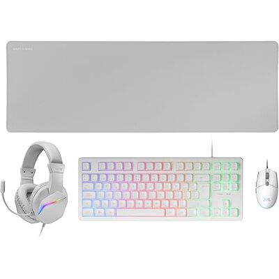 Mars Gaming marsgaming Mars MCP-RGB3 Gaming Toetsenbord Set Vast RGB + Gaming Mouse RGB Flow 3200 DPI + Over-Ear RGB Headset + XXL Muismat, Wit, Franse taal Mars Gaming marsgaming Mars MCP-RGB3 Gaming Toetsenbord Set Vast RGB + Gaming Mouse RGB Flow 3200 DPI + Over-Ear RGB Headset + XXL Muismat, Wit, Franse taal