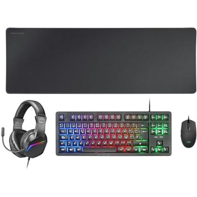 Mars Gaming MCP-RGB3 Gaming Toetsenbord Set Vast RGB + Gaming Mouse RGB Flow 3200 DPI + Over-Ear RGB Headset + XXL Muismat, Zwart, Franse taal Mars Gaming MCP-RGB3 Gaming Toetsenbord Set Vast RGB + Gaming Mouse RGB Flow 3200 DPI + Over-Ear RGB Headset + XXL Muismat, Zwart, Franse taal