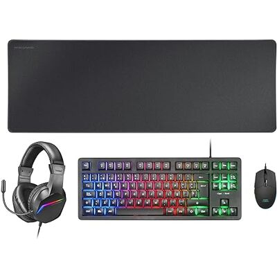 Mars Gaming MCP-RGB3 Gaming Toetsenbord Set Vast RGB + Gaming Mouse RGB Flow 3200 DPI + Over-Ear RGB Headset + XXL Muismat, Zwart, Spaanse taal Mars Gaming MCP-RGB3 Gaming Toetsenbord Set Vast RGB + Gaming Mouse RGB Flow 3200 DPI + Over-Ear RGB Headset + XXL Muismat, Zwart, Spaanse taal