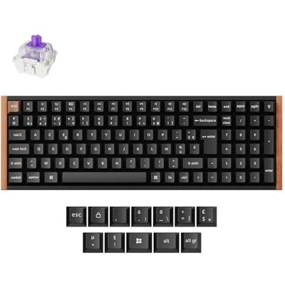 Keychron K4 HE Mechanisch toetsenbord, draadloos, hall-effect, 96% ISO-FR lay-out, 2,4 GHz/BT 5.2/bekabeld, RGB, QMK/Launcher, magnetisch AZERTY-toetsenbord voor Mac/Windows/Linux, zijframe van hout Keychron K4 HE Mechanisch toetsenbord, draadloos, hall-effect, 96% ISO-FR lay-out, 2,4 GHz/BT 5.2/bekabeld, RGB, QMK/Launcher, magnetisch AZERTY-toetsenbord voor Mac/Windows/Linux, zijframe van hout
