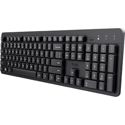 Trust Ody II Draadloos toetsenbord, stil, Italiaanse QWERTY-lay-out, low-profile toetsen, spatwaterdicht, 2,4 GHz USB-ontvanger, draadloos pc-toetsenbord, laptoptoetsenbord Trust Ody II Draadloos toetsenbord, stil, Italiaanse QWERTY-lay-out, low-profile toetsen, spatwaterdicht, 2,4 GHz USB-ontvanger, draadloos pc-toetsenbord, laptoptoetsenbord